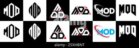 MOD letter logo design in six style. MOD polygon, circle, triangle, hexagon, flat and simple style with black and white color variation letter logo se Stock Vector