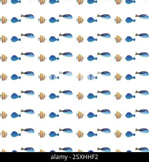Exotic aquarium or sea fish. Flat style. Vector illustration. Seamless pattern. Stock Vector