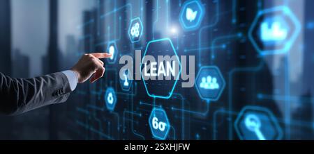 Lean manufacturing. Quality and standardization. Icon on Virtual screen. Stock Photo