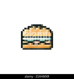 Pixel burger icon. Sandwich logo in pixel style 80s, 90s. Burger pixel for games, websites, animations. 8bit baking icon. Vector vintage retro Stock Vector