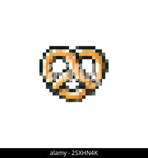 Pixel pretzel icon. Pretzel logo in pixel style 80s, 90s. Pretzel pixel for games, websites, animations. 8bit baking icon. Vector vintage retro Stock Vector