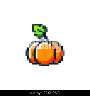 Pixel pumpkin icon. Logo vegetable garlic in pixel style 80s, 90s. Food pumpkin for games, websites, animations. 8bit icon. Vector vintage icon retro Stock Vector