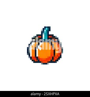Pixel pumpkin icon. Logo vegetable garlic in pixel style 80s, 90s. Food pumpkin for games, websites, animations. 8bit icon. Vector vintage icon retro Stock Vector