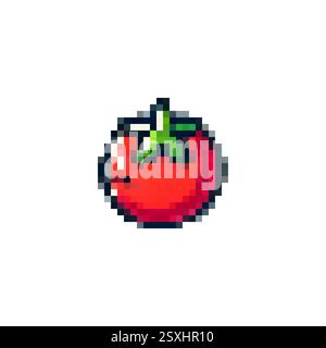 Pixel icon tomato. Logo vegetable tomato in pixel style 80s, 90s. Food tomato for games, websites, animations. 8bit icon. Vector vintage icon retro Stock Vector