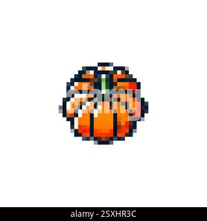 Pixel pumpkin icon. Logo vegetable garlic in pixel style 80s, 90s. Food pumpkin for games, websites, animations. 8bit icon. Vector vintage icon retro Stock Vector