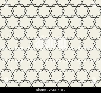 Seamless geometric pattern with hexagonal shape in black lines style on light background. Vector Stock Vector