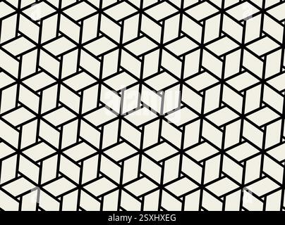 Geometric black and white pattern with cubes. Repeating cube shapes in seamless design. Vector Stock Vector