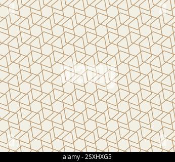Geometric seamless pattern with repeating shapes in light beige and gold lines. Vector illustration Stock Vector