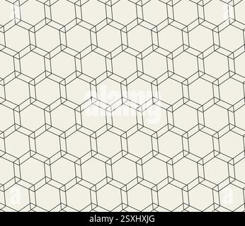 Geometric hexagon pattern in black lines. Repeating hexagonal vector shapes creating seamless design Stock Vector