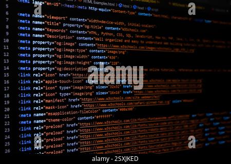 Software source code. Programming code. Programming code on computer screen. Developer working on program codes in office. Source code photo. Technolo Stock Photo