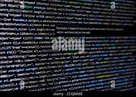 Technology background, coding screen of web developer or software developer Stock Photo