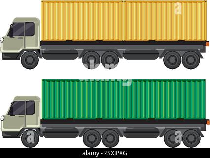 Illustration of trucks carrying colorful shipping containers Stock Vector