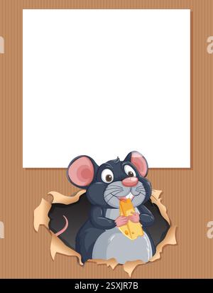 A cute mouse holding cheese in a frame Stock Vector