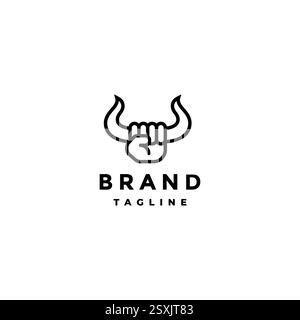 Hands Holding Horns Up Logo Design. Hands And Horns Form A Bulls Head Logo Design. Stock Vector