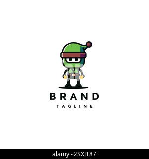 Green Goblin Bot Mascot Logo Design. Goblin Robot Carrying Gold Coins Logo Design. Stock Vector