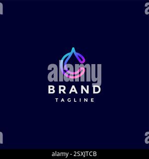 Initial Letter C Water Lines Drops Logo Design. Water Drops Inside Initial Letter C Lines Logo Design. Stock Vector