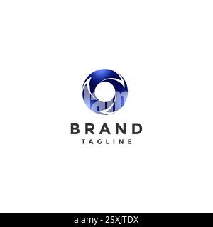 Triple Blue Core Fusion Logo Design. Three Blue Revolving Energies Logo Design. Stock Vector
