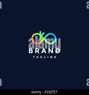 Colorful Infinity Initial K Letter Logo Design. Letter K In Infinity Symbol Line Logo Design. Stock Vector
