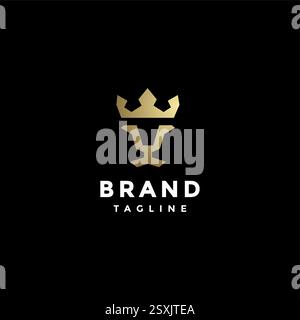 Simple Lion King Face Logo Design. Simple Lion Face With Crown Logo Design. Stock Vector
