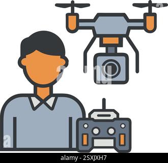 Drone pilot and controller icon Stock Vector