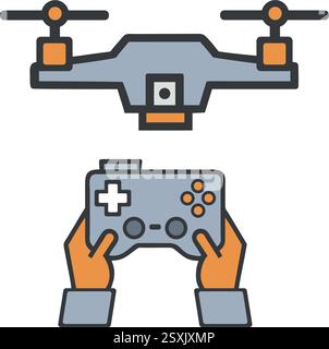 Drone hands on controller icon Stock Vector