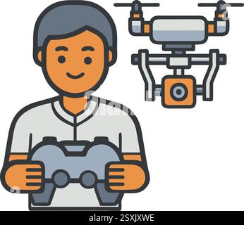 Drone pilot flying a camera drone pilot, drone, pilot, icon Stock Vector