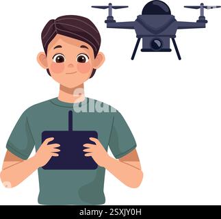 Drone pilot with flying drone pilot, drone, pilot, icon Stock Vector
