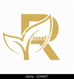Initial Letter R Leaf Logo Concept For Eco Friendly and Organic Symbol Vector Template Stock Vector