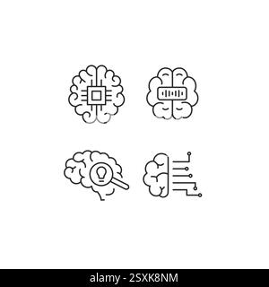 AI Brains Icons Set Stock Vector