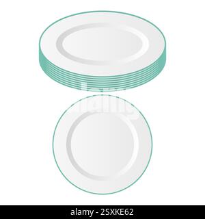 Stack of Fragile Plates Cutlery Vector. Empty Plate Element. Top View Plate Icon. Stock Vector