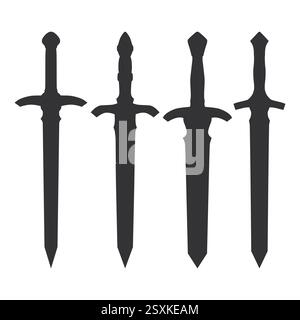 Sharp Medieval Sword Silhouette. Ancient Black Sword Silhouette. Long Sword Icon. Stock Vector