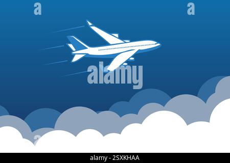 flying airplane vector illustration blue sky cloud travel aviation concept flat design Stock Vector