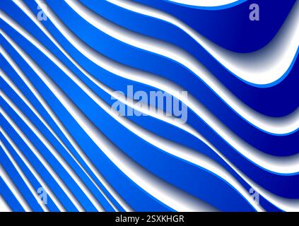 Bright blue curved refracted waves on white background. Vector elegant corporate graphic design Stock Vector