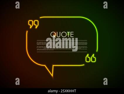 Quote speech bubble abstract laser neon frame background. Vector green orange design Stock Vector