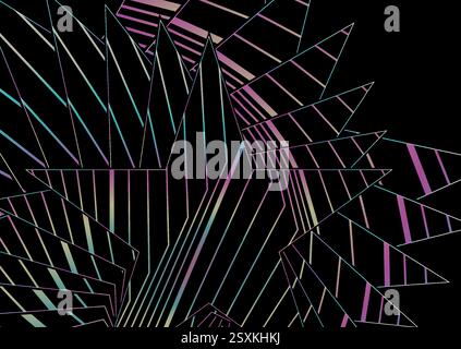 Stars with curved refracted holographic lines abstract pattern design. Vector retro background Stock Vector