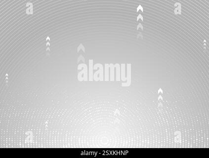 Technology minimal background with round lines, halftone dots and arrows. Futuristic vector design Stock Vector