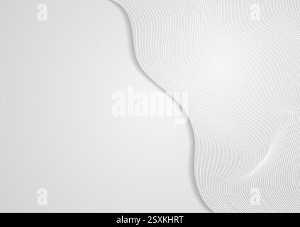 Abstract white grey curved linear waves minimal elegant background. Vector design Stock Vector