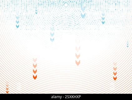 Technology bright minimal background with round lines, halftone dots and arrows. Futuristic vector design Stock Vector