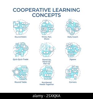 Cooperative learning soft blue concept icons Stock Vector