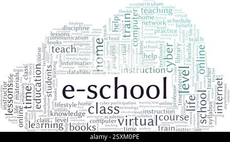 E-school vector illustration word cloud isolated on a white background. Stock Vector