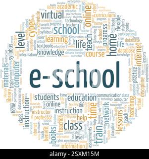 E-school vector illustration word cloud isolated on a white background. Stock Vector