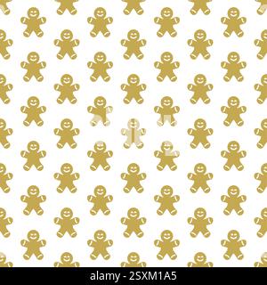 Beige gingerbread man seamless pattern on white background. Cookie vector flat design, Stock Vector