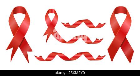 collection of realistic red ribbon tape banner for xmas decoration vector Stock Vector