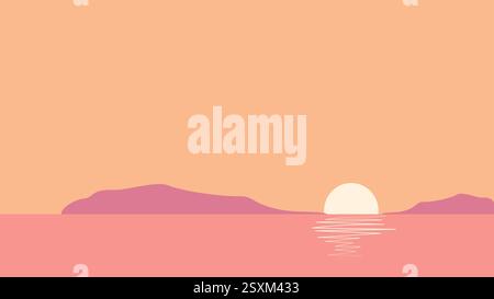 Stunning Sunset Background with Desert Mountains – Minimalist Vector Illustration Stock Vector