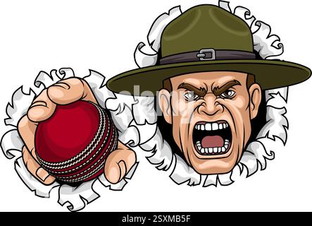 Drill Instructor Sergeant Bootcamp Cricket Mascot Stock Vector