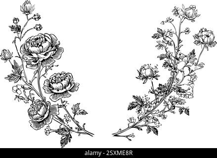 Floral elegant oval frame crest wreath wedding monogram Stock Vector