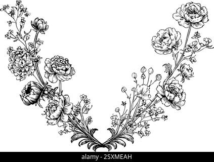 Floral elegant oval frame crest wreath wedding monogram Stock Vector