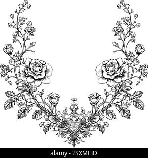 Floral elegant oval frame crest wreath wedding monogram Stock Vector