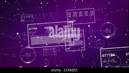 Image of digital data processing on screens and 6g 5g text over dark background Stock Photo