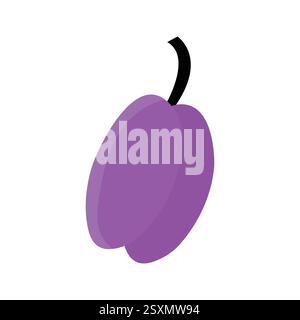 Simple doodle illustration of a purple plum with a black stem isolated. Stock Vector
